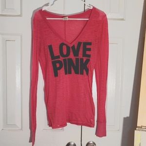 🌟Hot pink VS love pink long sleeve V-neck XS
